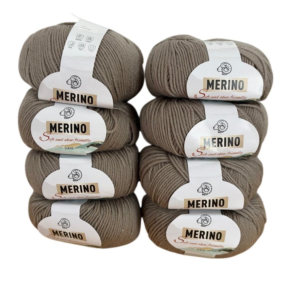 Premium Merino Wool Yarn – 8 Light Brown Skeins, Ultra‑Soft